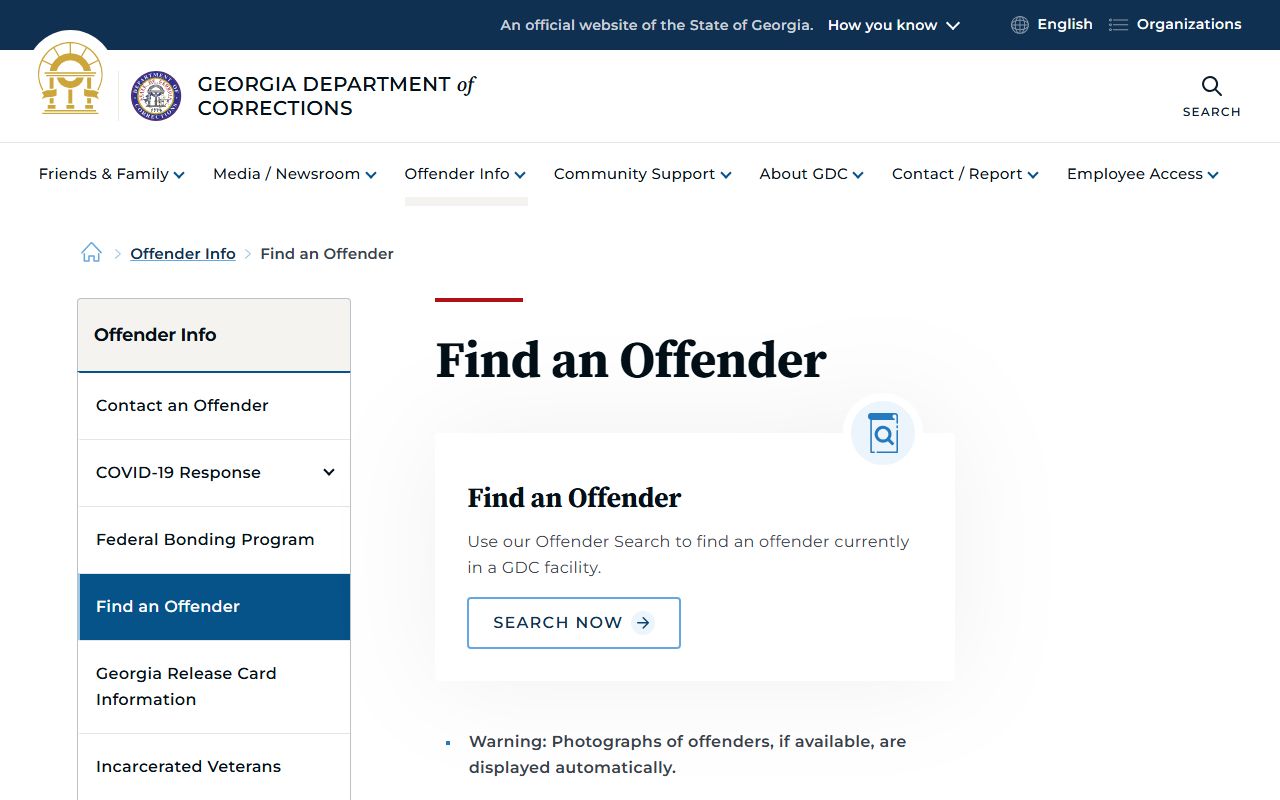 Georgia GDC offender photos and Murray County state inmate search