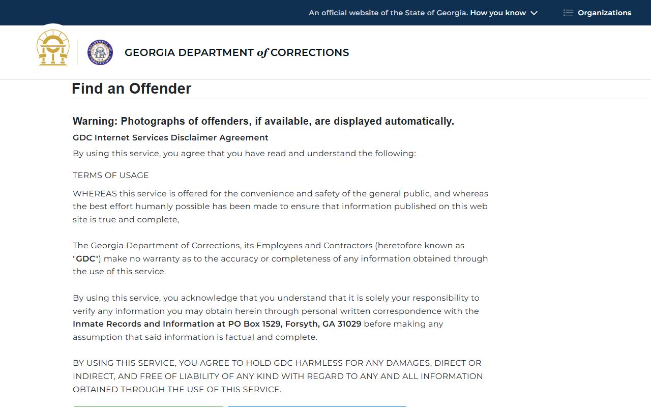 Georgia GDC offender query for Murray County state inmate lookup