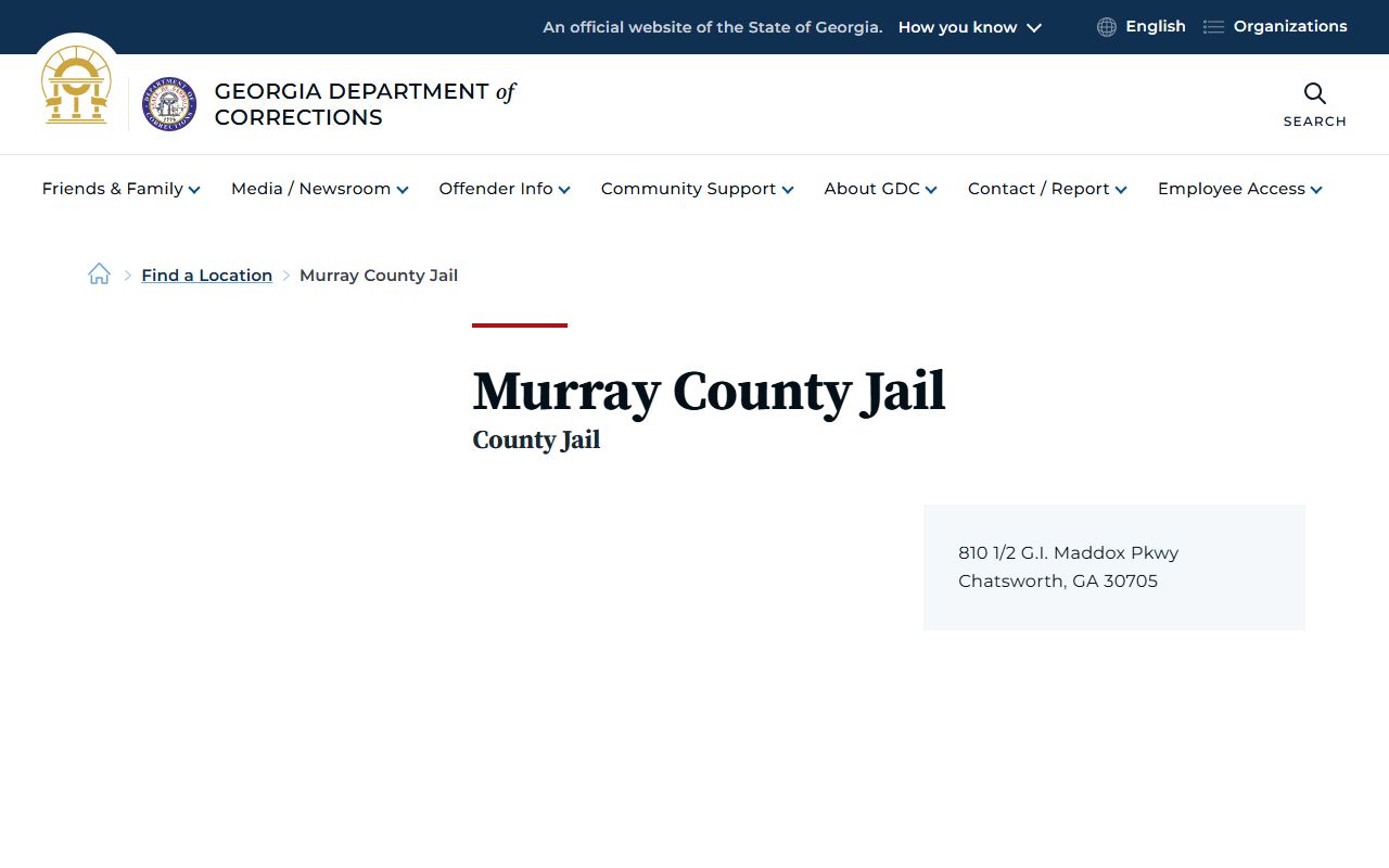 GDC location page for Murray County Jail